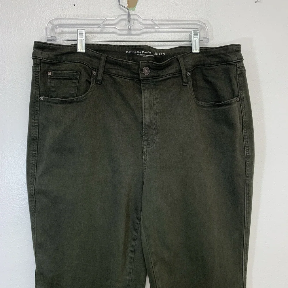 Chicos 3 Define me Denim Slim‎ Leg Jeans 16R Olive  Green Stretch Pockets Casual